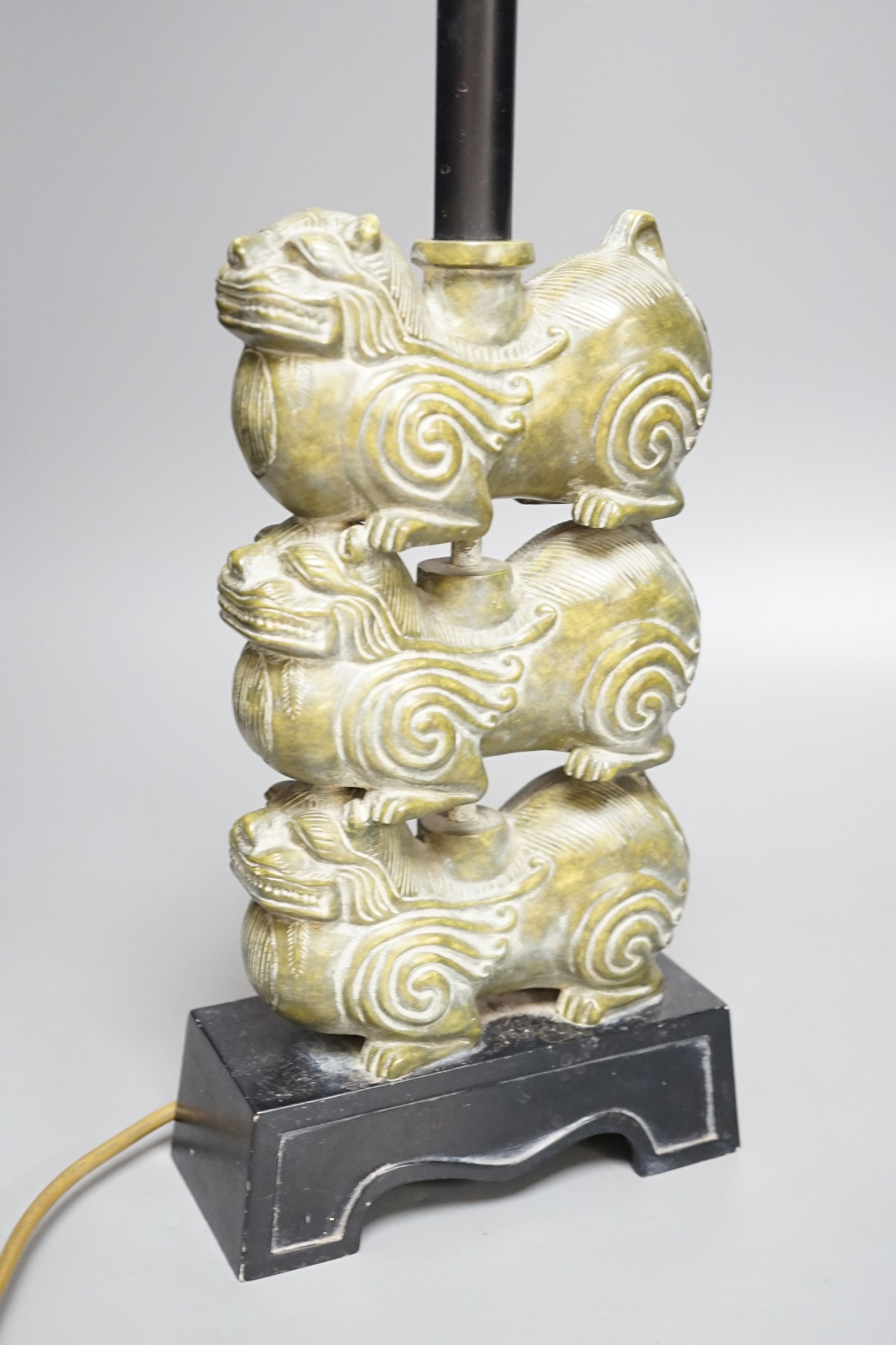 A Chinese style simulated jade table lamp, 48cm. max.
